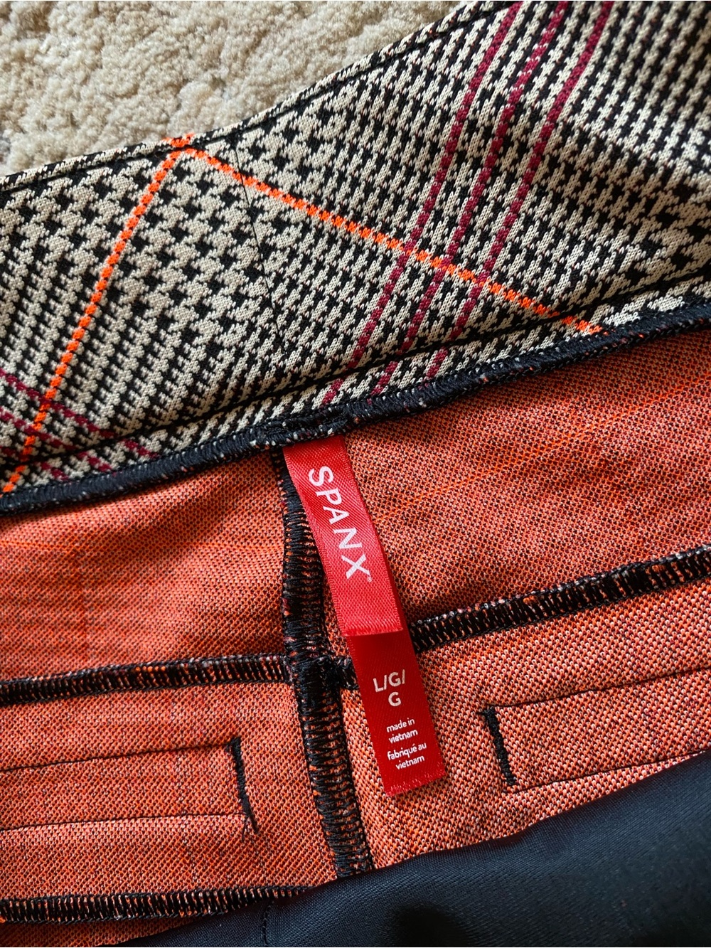 Spanx Perfect Kick Flare Ponte Plaid Trousers Orange Pop Pull On Pants: Large - Picture 6 of 9